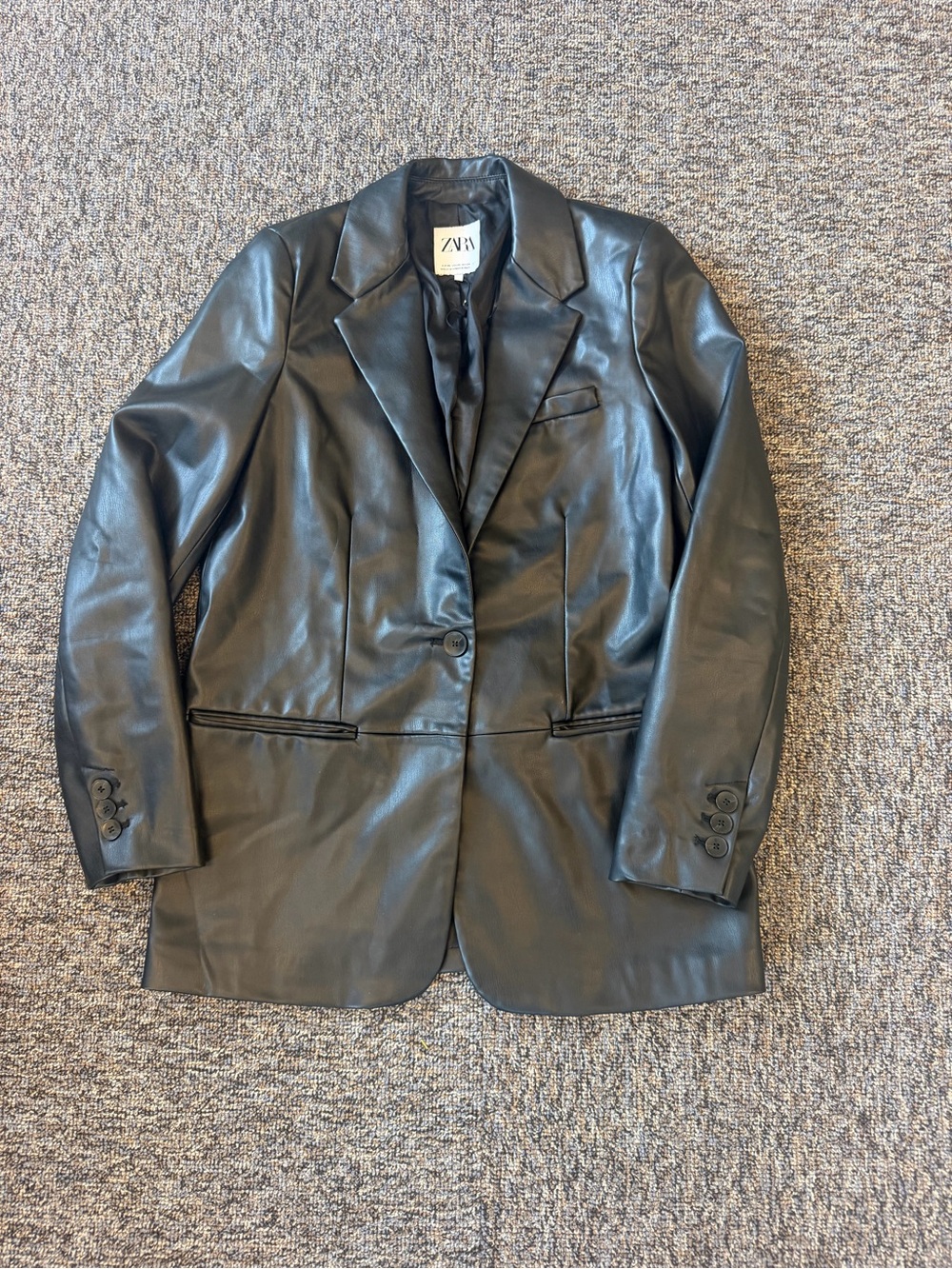 Zara Black Faux Leather Single-Button Blazer Women’s Size XS - Picture 10 of 10